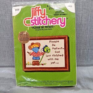 VTG 70s Jiffy Stitchery Crewel Kit Please Be Patient‎ Lynn Davis Beginners Craft